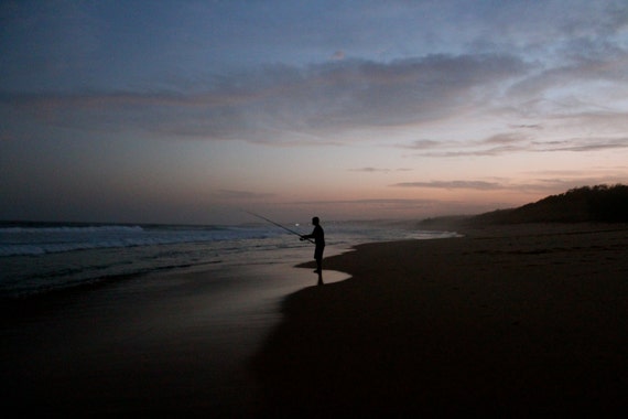 Unique Bedroom Beach Decor -- Fishing Photo -- Lone Fisherman on an Australian Seaside