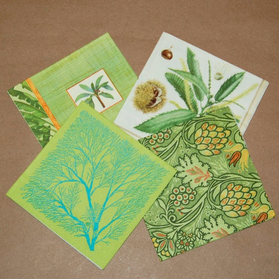 Decoupage Green Leaves Set 4 Paper Napkins for Decoupage