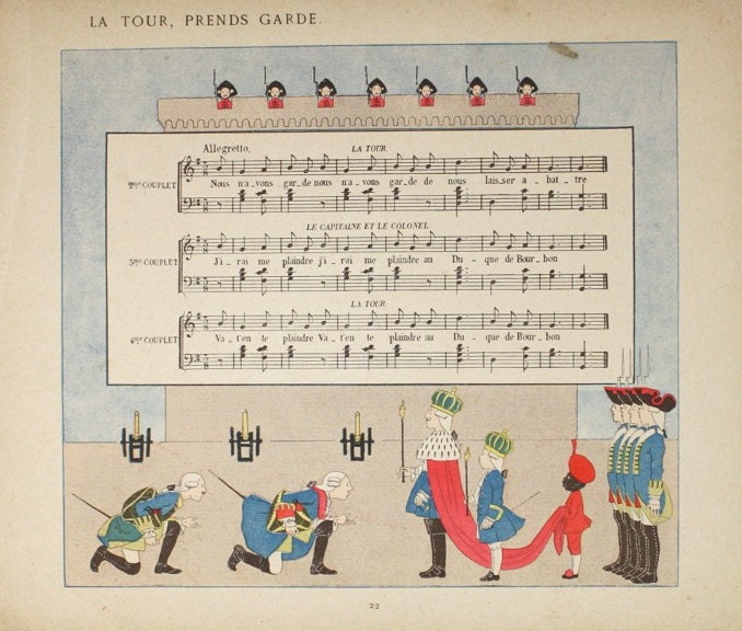 Vintage 1931 French Nursery Rhyme Illustration / Childrens