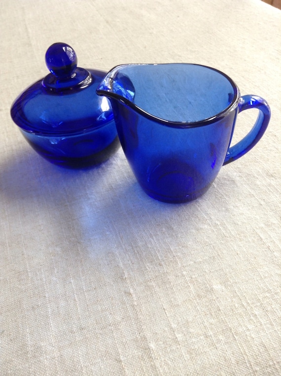 Cobalt Blue Anchor Hocking Sugar and Creamer Set Cobalt Blue