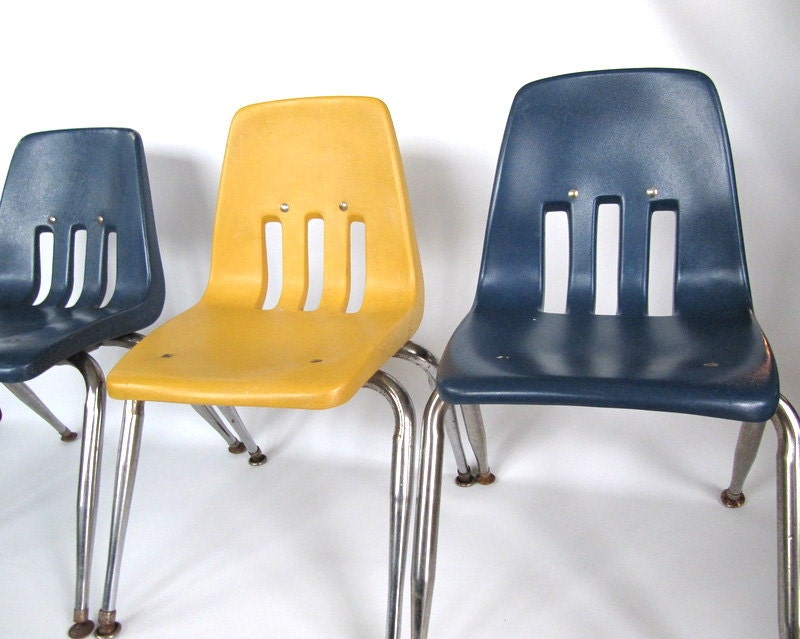Reserve two chairs Vintage 1950 Virco Child Chairs Blue & Yellow