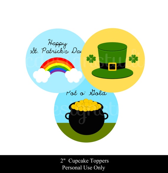 50% OFF SALE St. Patrick's Day Party - 2 Inch Party Tags - Printable St. Patrick's Day Cupcake Toppers - Instant Download Il_570xn