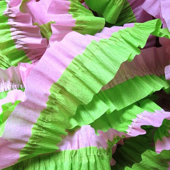 36 Feet Pink and Light Green Ruffled Crepe Paper Streamers - Party Decoration - Craft and Party Supplies Il_570xn