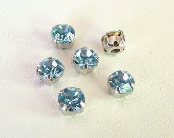 Set of 6 Aquamarine 6mm Swarovski Chaton Montees,1028 Sew On Rhinestones, SS29, Choice of Settings, Swarovski Sew On Chatons