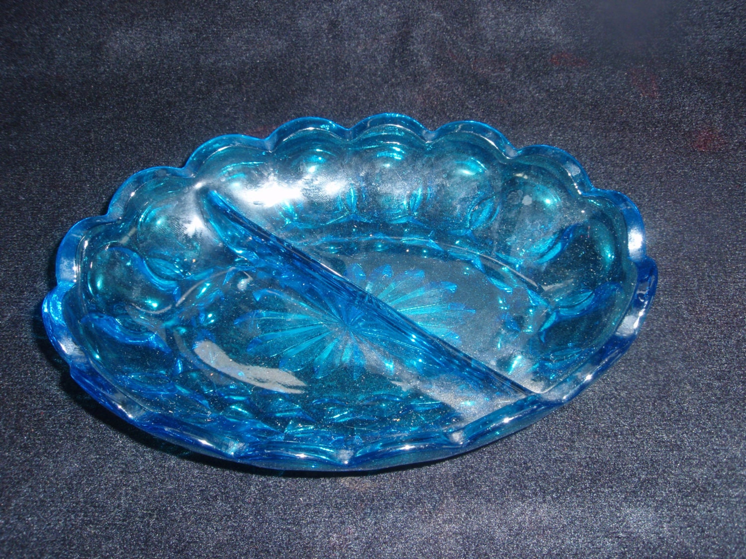 Vintage Blue Glass Divided Dish by SocialmarysTreasures on Etsy