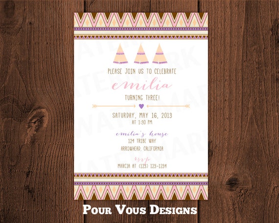 Items similar to Tribal Native Indian Birthday Invitation Girl ...