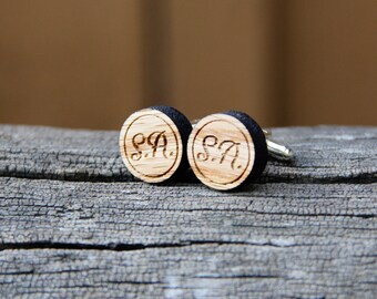 Personalized Wood Cufflinks - Handmade Rustic Oak Round