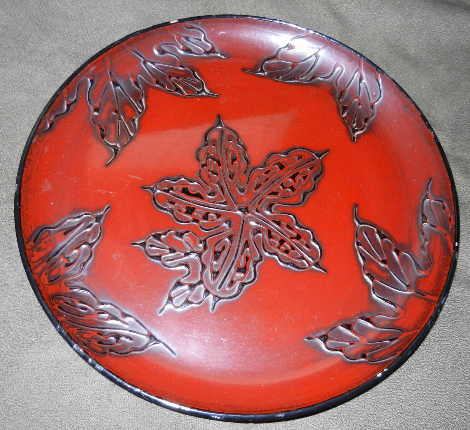 SALE Vintage Red Lacquer Japanese Plate