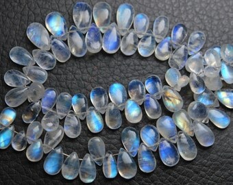 2 x 6 Inches Flashy RAINBOW Moonstone Smooth Pear Shape Briolettes,12-13mm Size