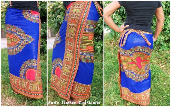 Royal Blue African Dashiki Brocade Print Full Length Wrap