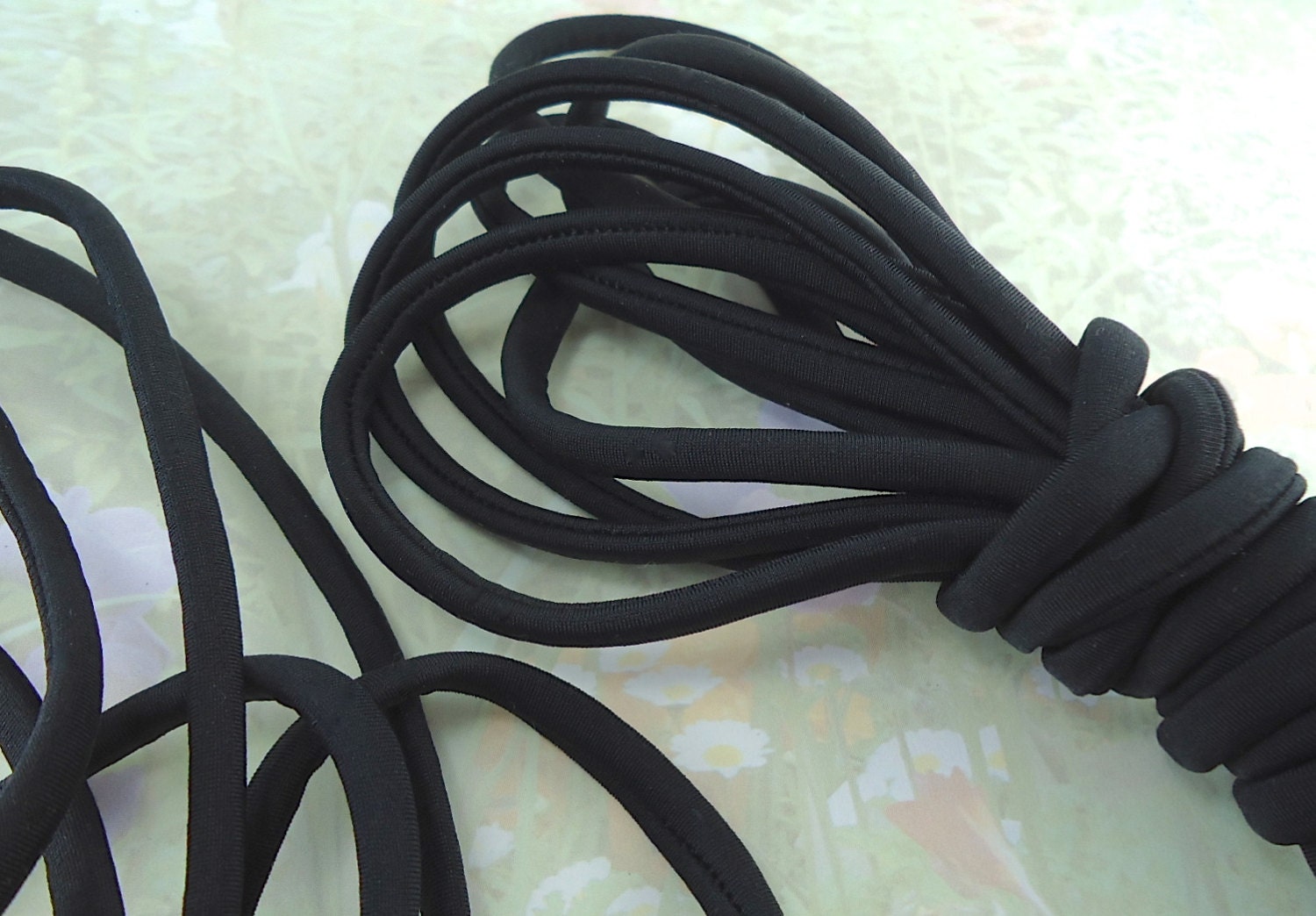 3 yds Satin Black Bias Cord Piping Fabric for bating suit