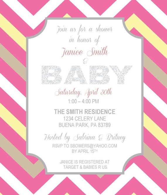 Chevron Style Stripes Baby Shower Invitation Digital File