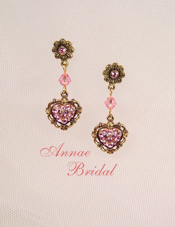 LIght pink Victorian bridal jewelry set Swarovski wedding