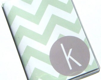 Custom Personalized Chevron Passport Holder Case Cover -- Mint Chevron with Grey Circle