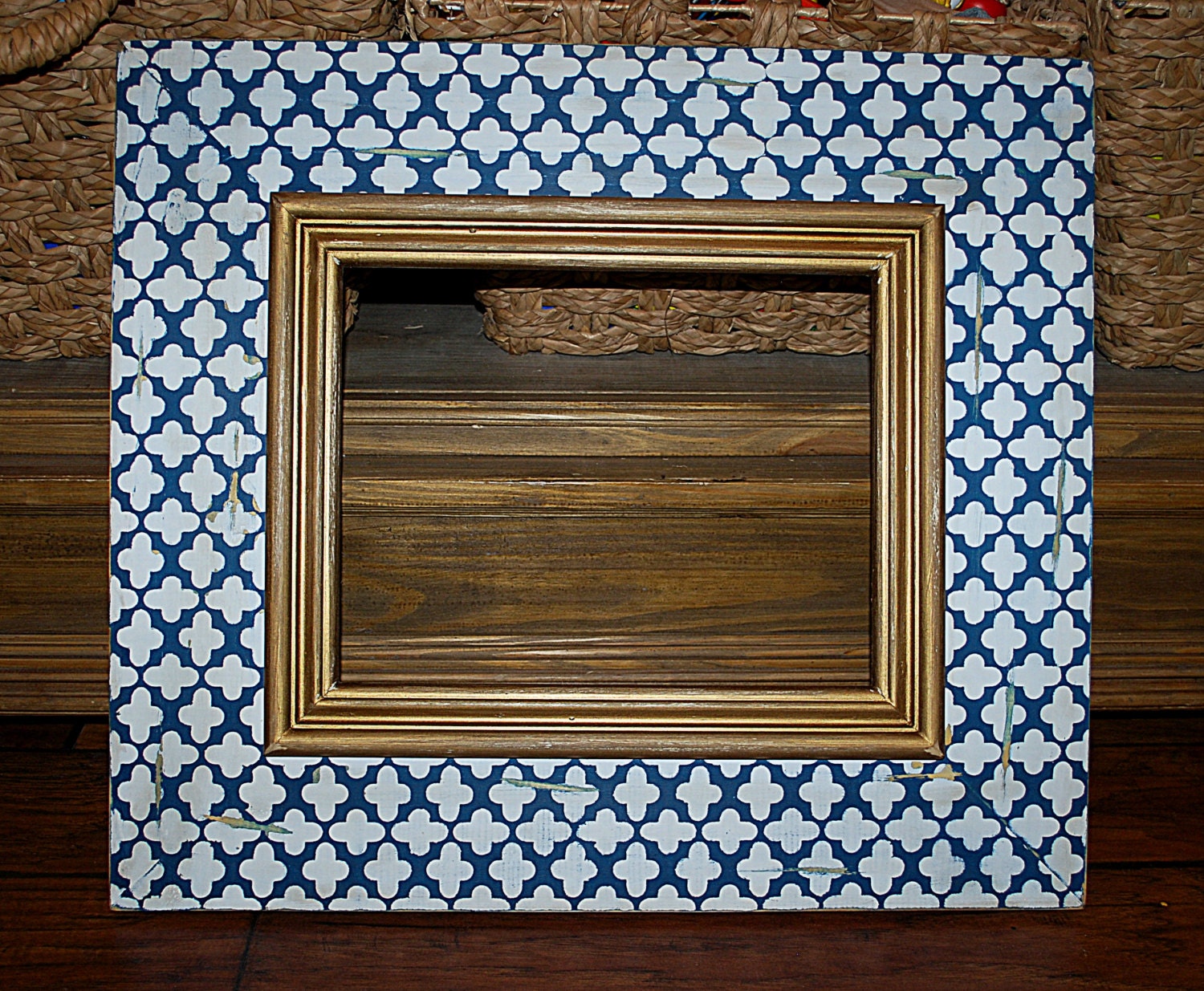 Items similar to Moroccan Crosses Pattern, 11x14 Picture Frame, Navy