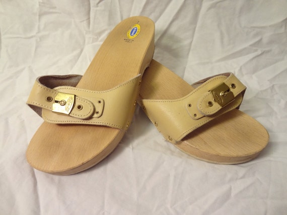 Vintage Dr. Scholl's Wooden Slide Wedge Sandals