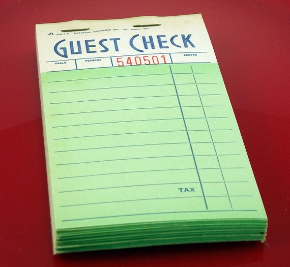 Guest Check Booklet Green 2516 Vintage Order Pad Restaurant