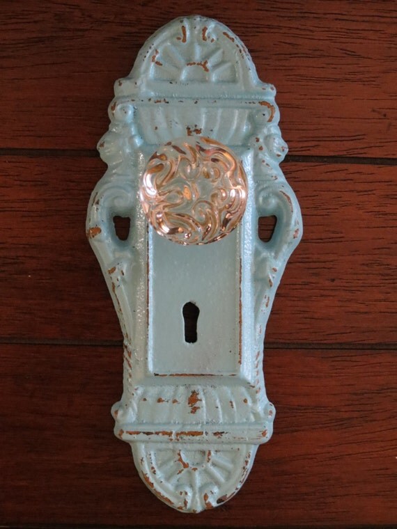 Wall Hook Shabby Chic Hook Door Knob Decor Aqua Blue Cast