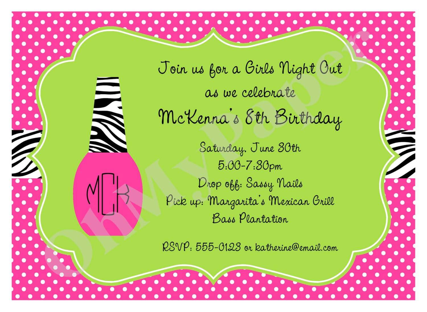 Girls Manicure Party Invitations