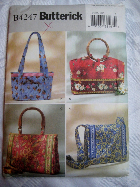 Butterick Sewing Pattern B4247 Quilted Handbag Totes Carry All Purse ...