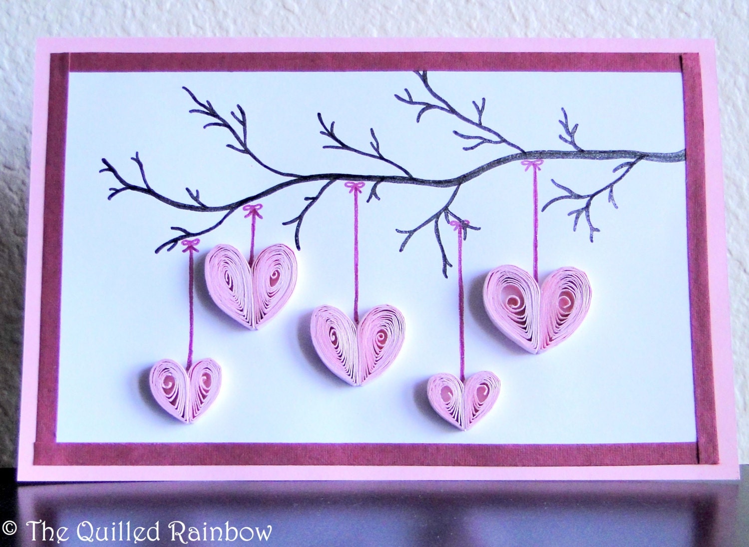 Quilled Hanging Hearts Handmade Mothers Day Card Hearts