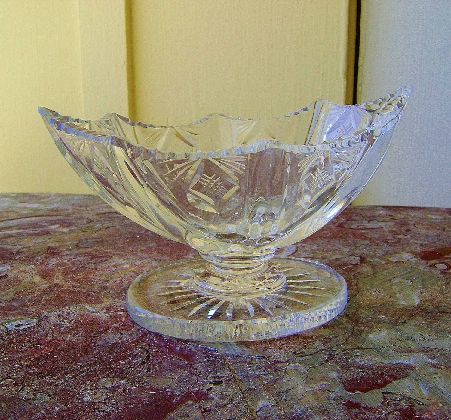 Antique Salt Cellar Lead Cut Crystal Footed Dip Bowl