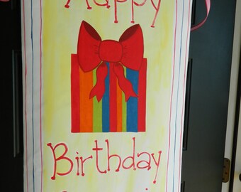 Personalized birthday banner hand painted canvas by LilPeaDesigns