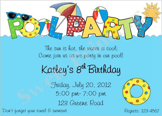 Pool Party Invitation Pool Birthday Invitation Swimming | Etsy