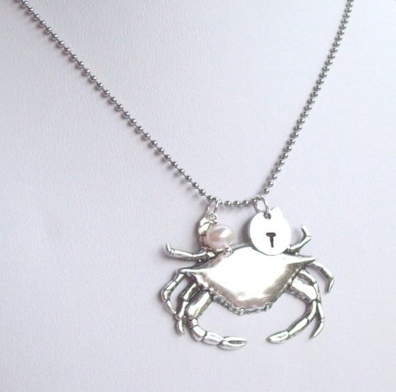 Silver Crab Necklace Tropical Necklace Personalized