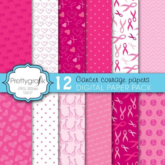 cancer ribbon digital paper, commercial use, scrapbook papers, background - PS608 Il_570xn