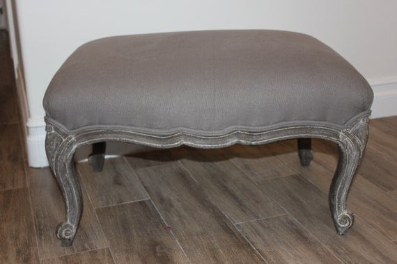 Romantic gray linen refinished ottoman