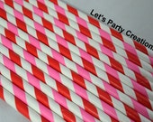 Red and Pink Paper Straws Combo: (50) BRIGHT RED Paper Straws and PINK Paper Straws, Valentine's Day Party Il_170x135
