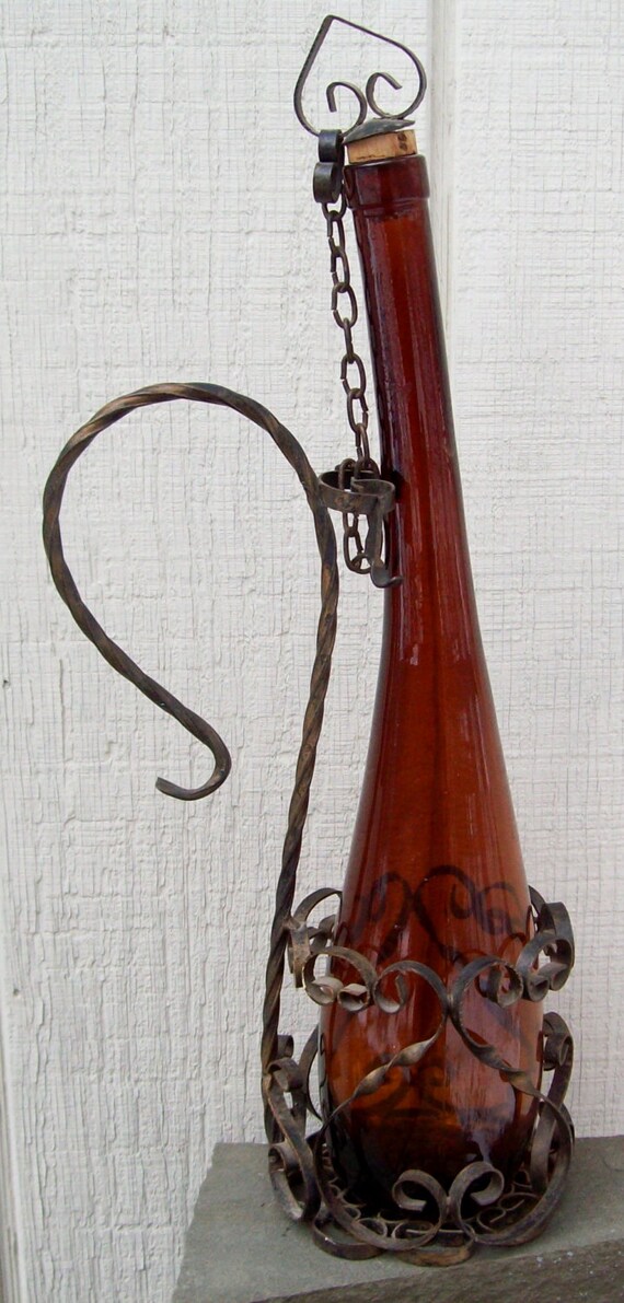 Vintage Corked Souvenir Wine Bottle Ornate Metal Handled