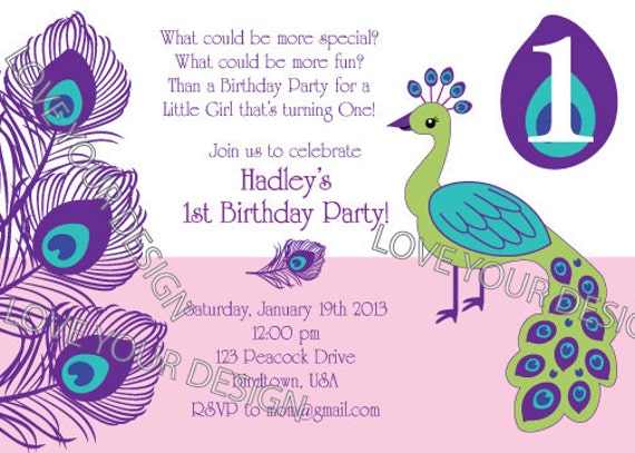 Peacock Birthday Party Invitations 5