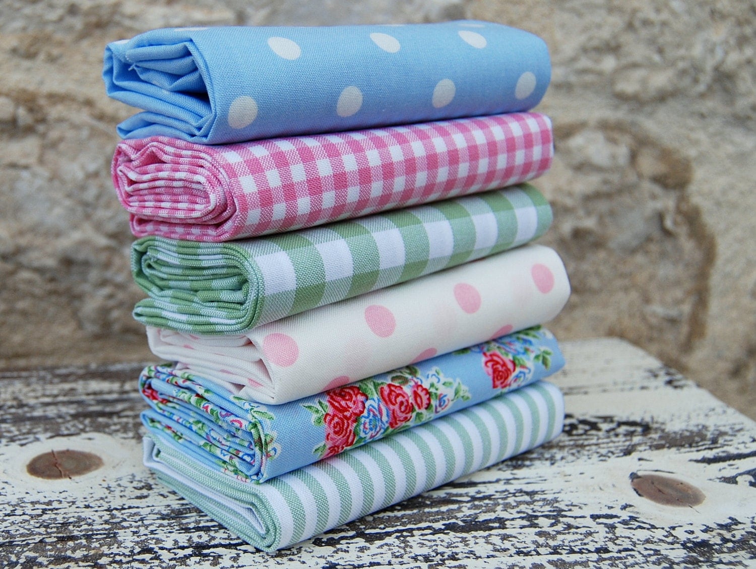Fat quarter fabric bundle soft blue pink and green 100 