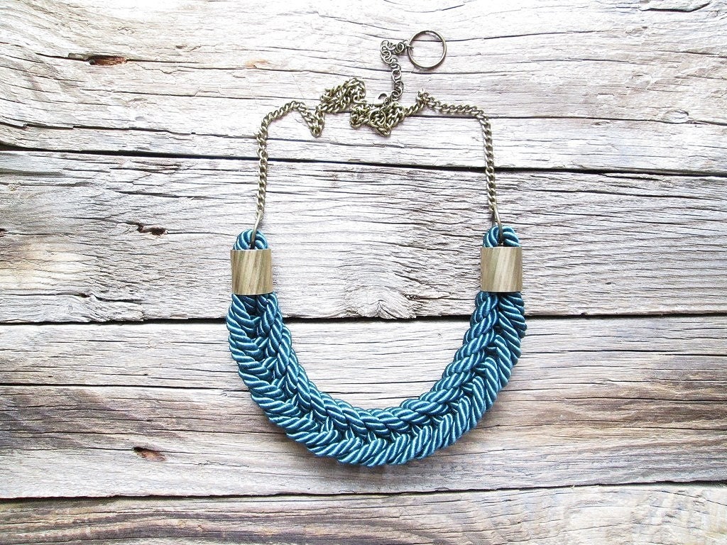 Blue green Rope necklace Nautical rope knot necklace