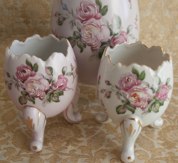 Vintage Easter Porcelain Egg Vases Hand Painted Flowers