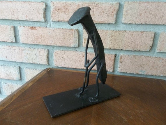 Mid Century Modern Art Railroad Spike Golfer Sculpture Folk