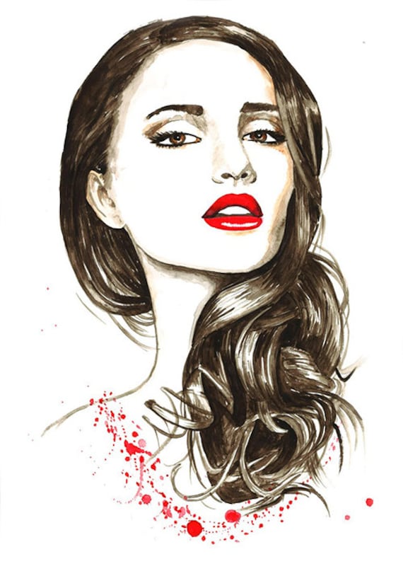 Print from Original Watercolor Fashion Illustration Modern Art Painting titled Aroma of Your Lips