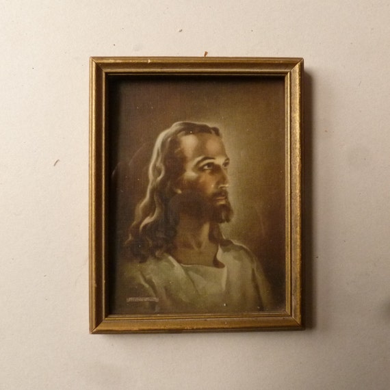 Old Framed Picture of Jesus 1940's Framed Religious Card
