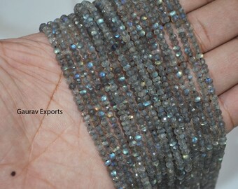 AAA Quality Labradorite Faceted Roundell 13 inch strand 3 - 3.5 mm approx. , Pack of 2 Lines
