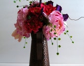 Pink Peonies, Zinnias, Anemones and Purple Roses-Silk Floral Arrangements