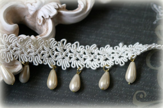 Lace Trim Beaded for Bridal Crafting Lace Trim with Pearl Drop Edging LA-005