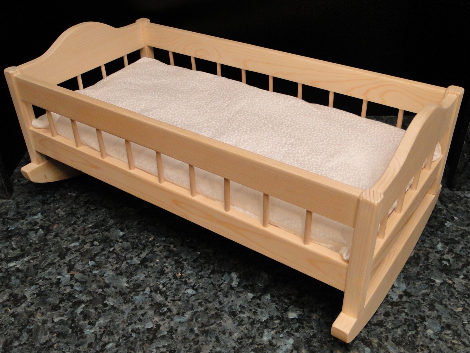 wooden doll cradle bedding