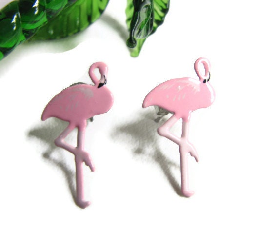 Pink Flamingo Earrings Pink Studs Jewelry Tropical Bird