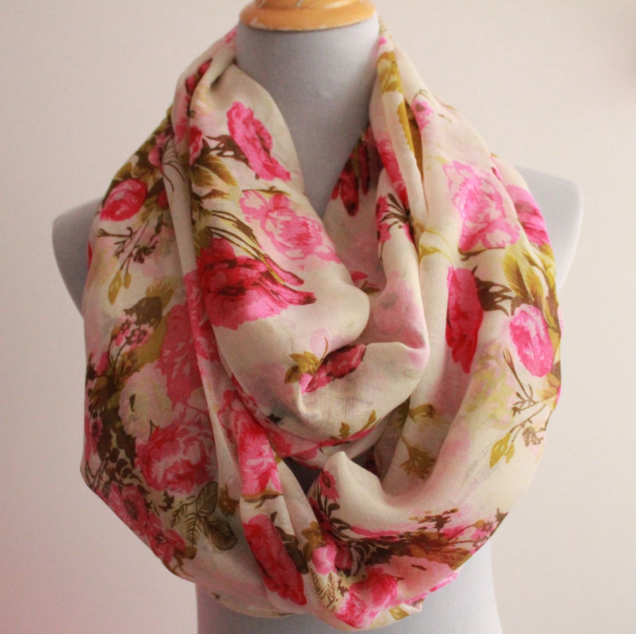 White Flower Infinity Scarf Rose Scarf Spring Scarf Floral