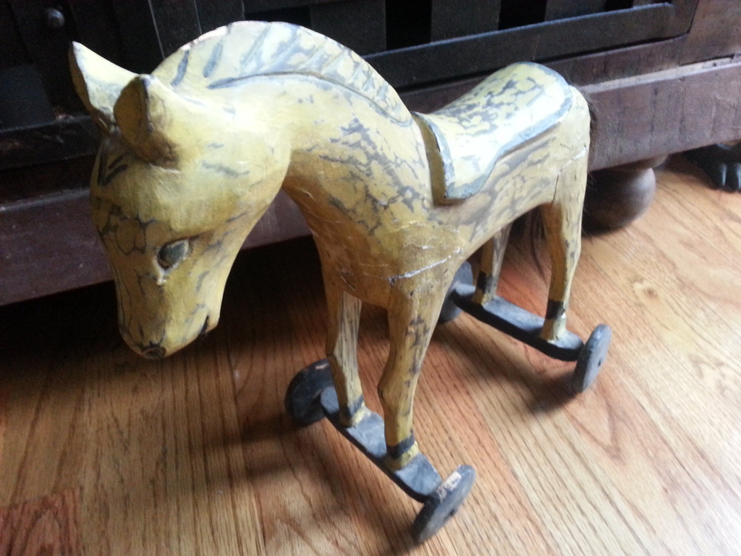 Antique Primitive Wooden Horse Statue