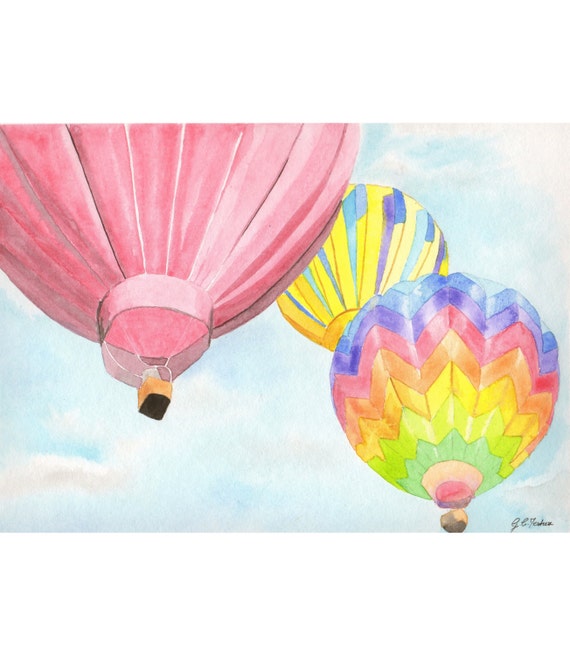 Original watercolor Painting Hot Air Balloons in the by MilkFoam
