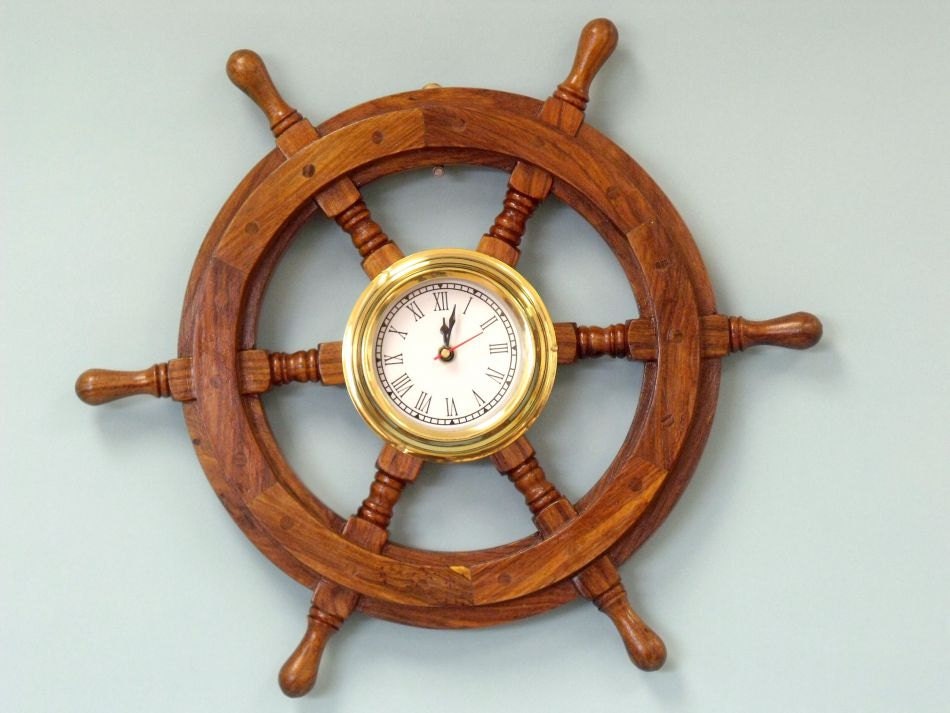 Wooden Ship Wheel Clock 18 Wooden Boat by NauticalBeachDecor