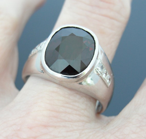 Vintage White Gold Mens Ring with Large Rare Fine Pyrope
